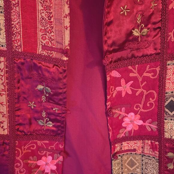 Patchwork Sleeveless Vest Asian Inspired Bohemian Red Artsy Romantic Small - Picture 6 of 8